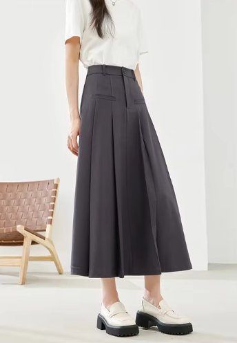 A-Line Casual Pelated Solid Elegant And Vintage Midi Skirts Mssza