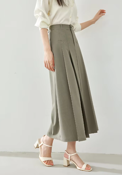 A-Line Casual Pelated Solid Elegant And Vintage Midi Skirts Mssza