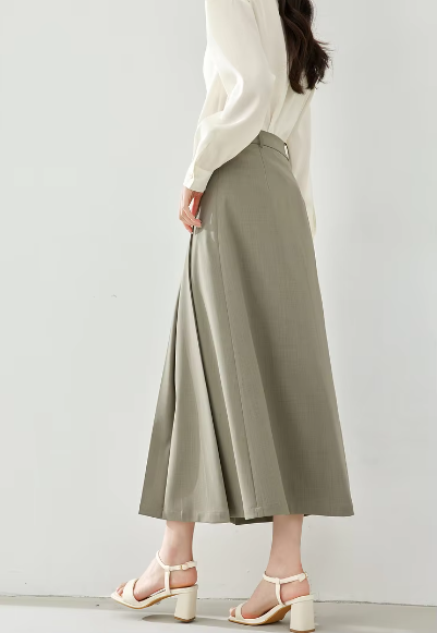 A-Line Casual Pelated Solid Elegant And Vintage Midi Skirts Mssza