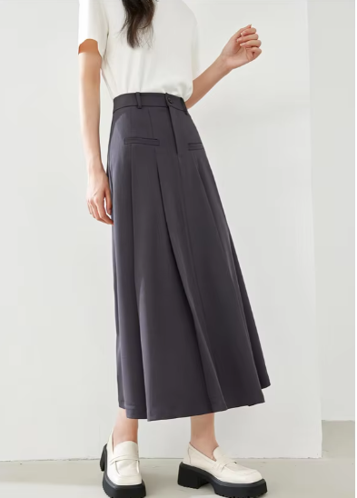 A-Line Casual Pelated Solid Elegant And Vintage Midi Skirts Mssza