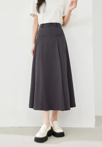 A-Line Casual Pelated Solid Elegant And Vintage Midi Skirts Mssza