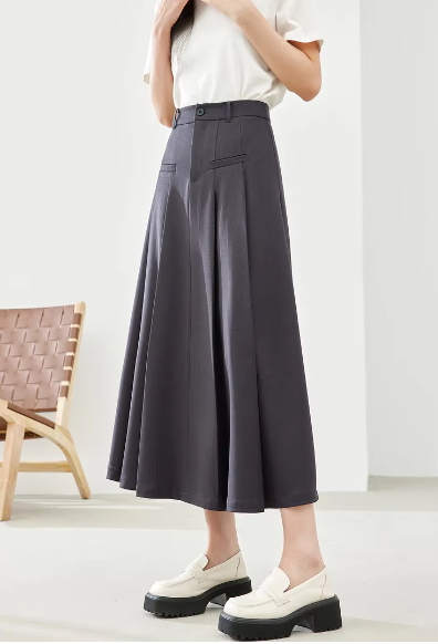 A-Line Casual Pelated Solid Elegant And Vintage Midi Skirts Mssza