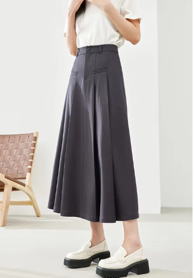 A-Line Casual Pelated Solid Elegant And Vintage Midi Skirts Mssza