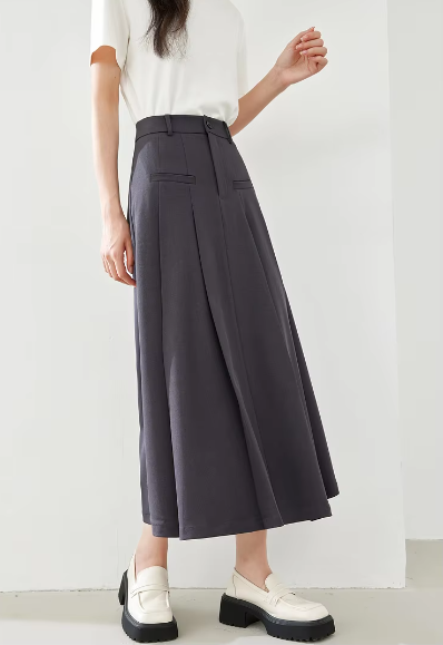 A-Line Casual Pelated Solid Elegant And Vintage Midi Skirts Mssza