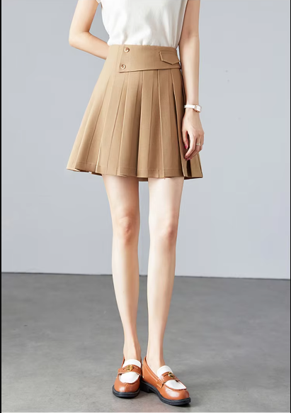 A-Line Solid Pleated Preepy Elastic Waist Elegant Mini Skirt Mssza