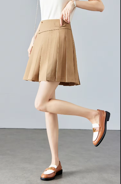 A-Line Solid Pleated Preepy Elastic Waist Elegant Mini Skirt Mssza