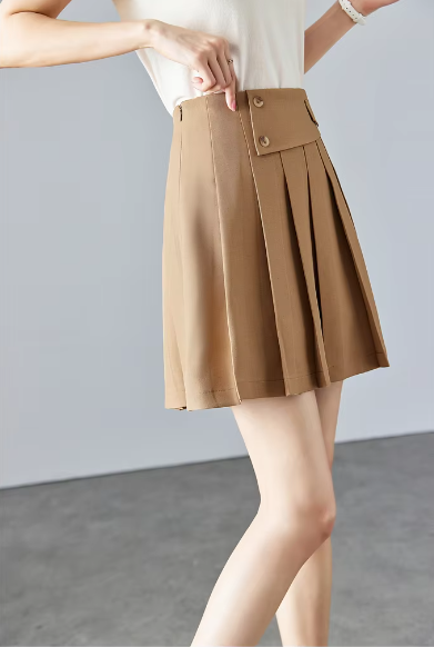 A-Line Solid Pleated Preepy Elastic Waist Elegant Mini Skirt Mssza