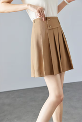 A-Line Solid Pleated Preepy Elastic Waist Elegant Mini Skirt Mssza