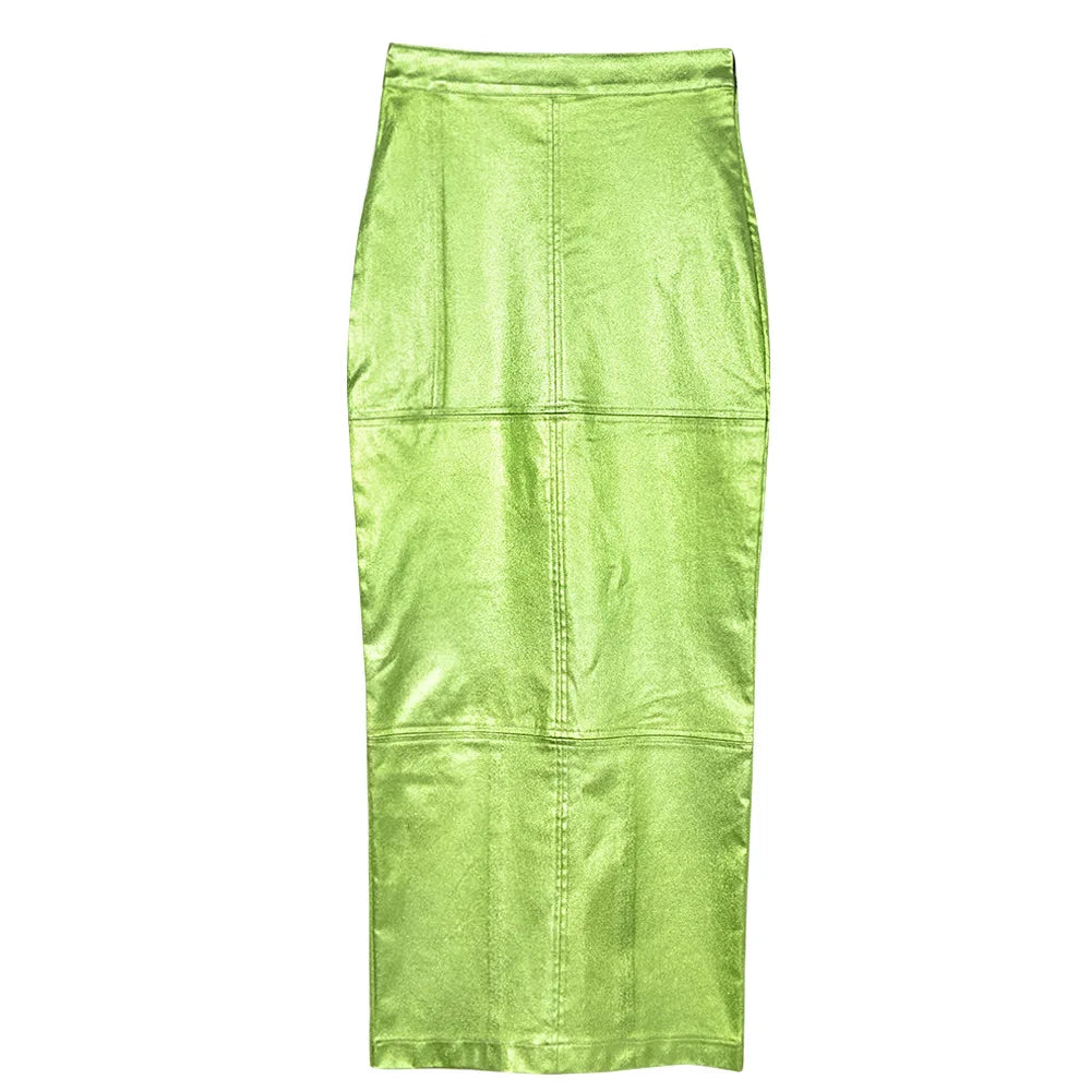 A Line High Waist Leather Hip Slit Elegant And Vintage Midi Skirts Mssza