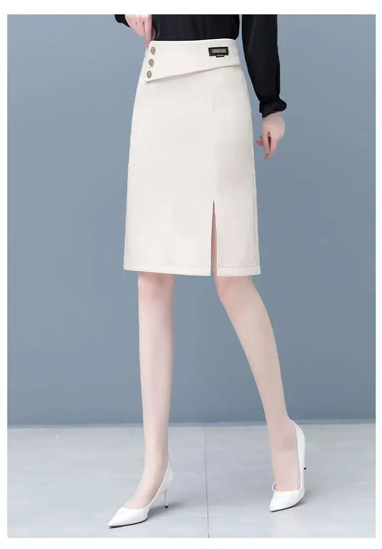 A-Line High Waist Split Button Slim Classic Hip Causal Elegant Mini Skirts Mssza