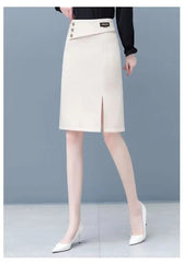A-Line High Waist Split Button Slim Classic Hip Causal Elegant Mini Skirts Mssza