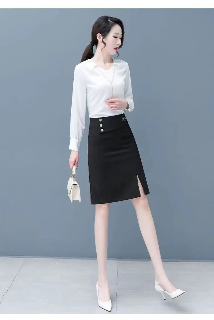 A-Line High Waist Split Button Slim Classic Hip Causal Elegant Mini Skirts Mssza