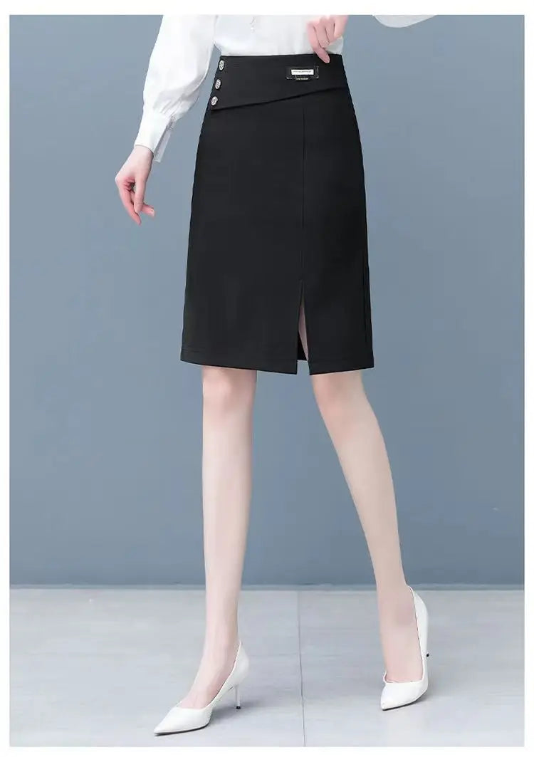 A-Line High Waist Split Button Slim Classic Hip Causal Elegant Mini Skirts Mssza