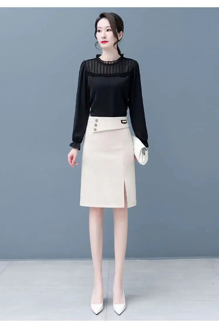 A-Line High Waist Split Button Slim Classic Hip Causal Elegant Mini Skirts Mssza