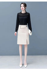 A-Line High Waist Split Button Slim Classic Hip Causal Elegant Mini Skirts Mssza