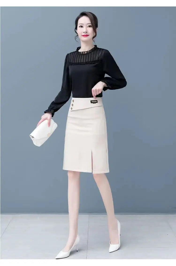A-Line High Waist Split Button Slim Classic Hip Causal Elegant Mini Skirts Mssza