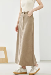A-Line Loose Solid Style High Waist Elegant And Vintage Maxi Skirts Mssza