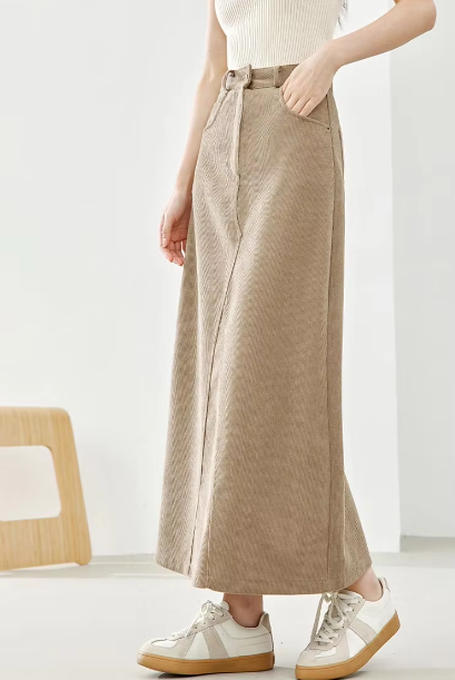 A-Line Loose Solid Style High Waist Elegant And Vintage Maxi Skirts Mssza