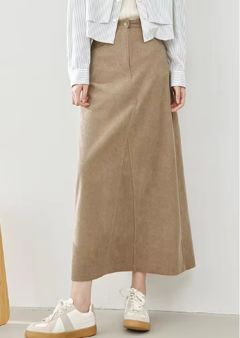 A-Line Loose Solid Style High Waist Elegant And Vintage Maxi Skirts Mssza