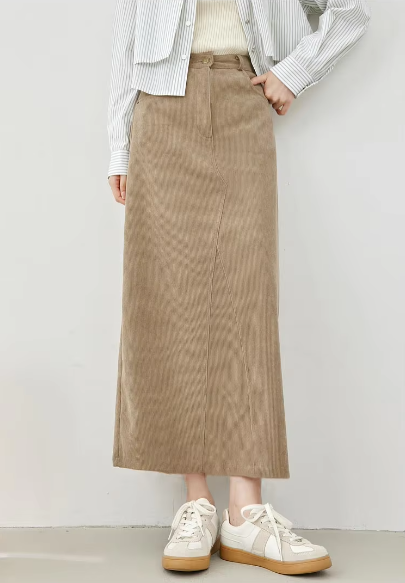 A-Line Loose Solid Style High Waist Elegant And Vintage Maxi Skirts Mssza
