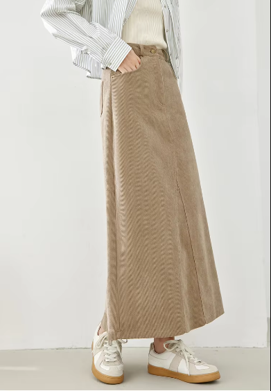 A-Line Loose Solid Style High Waist Elegant And Vintage Maxi Skirts Mssza