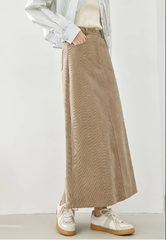 A-Line Loose Solid Style High Waist Elegant And Vintage Maxi Skirts Mssza