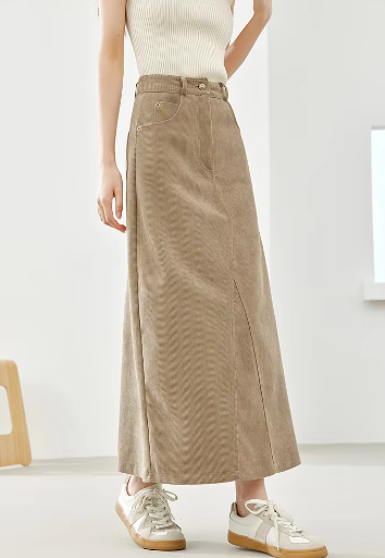 A-Line Loose Solid Style High Waist Elegant And Vintage Maxi Skirts Mssza