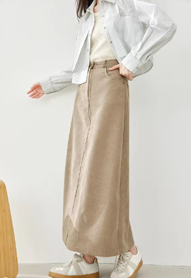 A-Line Loose Solid Style High Waist Elegant And Vintage Maxi Skirts Mssza