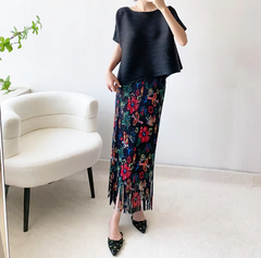 A-Line Pleated Retro Floral Long And Midi-Ancient Tassel Elegant Skirts Mssza