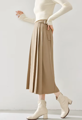 A-Line Pleated Side Solid Elastic Waist Vintage And Beautiful Office Skirts Mssza