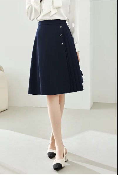 A-Line Pleated Waist Solid Knee Length Elastic Irregular Elegant Mini Skirts Mssza