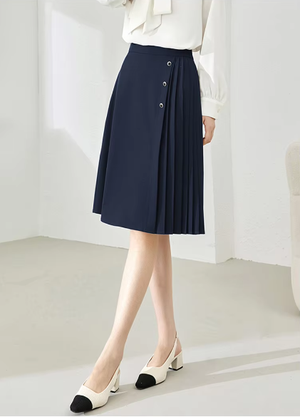A-Line Pleated Waist Solid Knee Length Elastic Irregular Elegant Mini Skirts Mssza