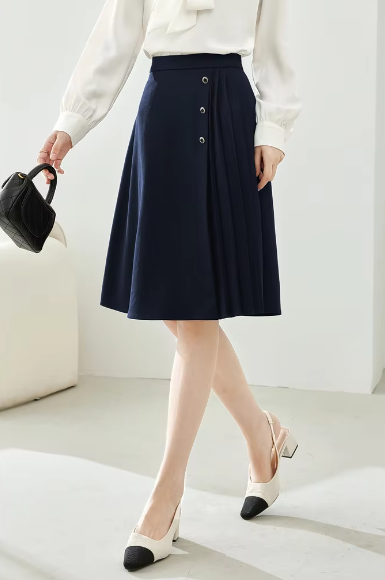 A-Line Pleated Waist Solid Knee Length Elastic Irregular Elegant Mini Skirts Mssza