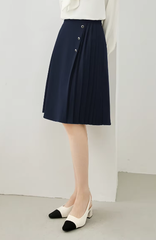 A-Line Pleated Waist Solid Knee Length Elastic Irregular Elegant Mini Skirts Mssza