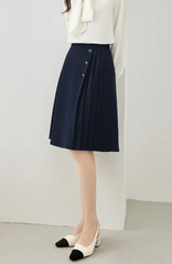 A-Line Pleated Waist Solid Knee Length Elastic Irregular Elegant Mini Skirts Mssza