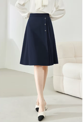 A-Line Pleated Waist Solid Knee Length Elastic Irregular Elegant Mini Skirts Mssza