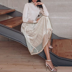 A-line pleated midi bottoms Streetwear splicing skirt Mssza