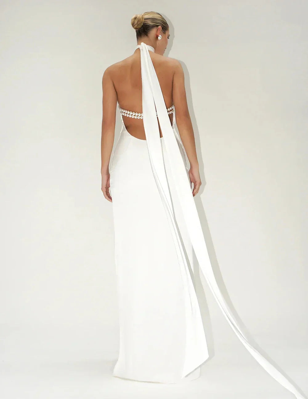 High Neck Satin Bareback Sleeveless Long Dress Mssaz Desses