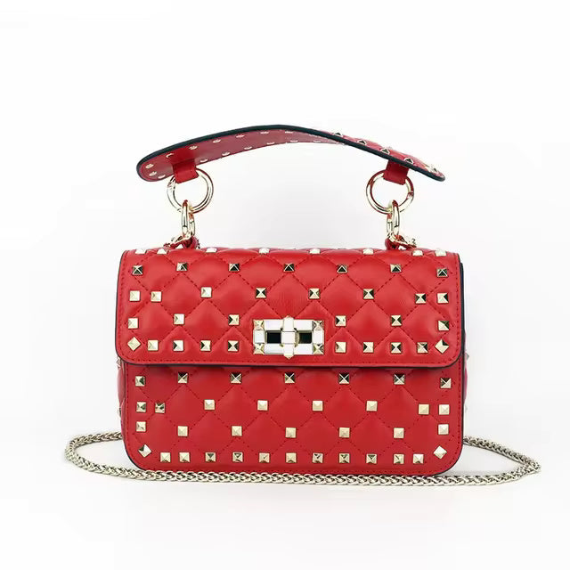 Sheepskin Leather Rivet Chain Leather Designer Shoulder Bags Mssza