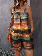 Casual Striped Pockets Drawing Printed Jumpsuit Mssza