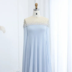 Crystal Baby Blue Evening Dress with Cape| Kaftan Gowns| Customized Mssaz Desses