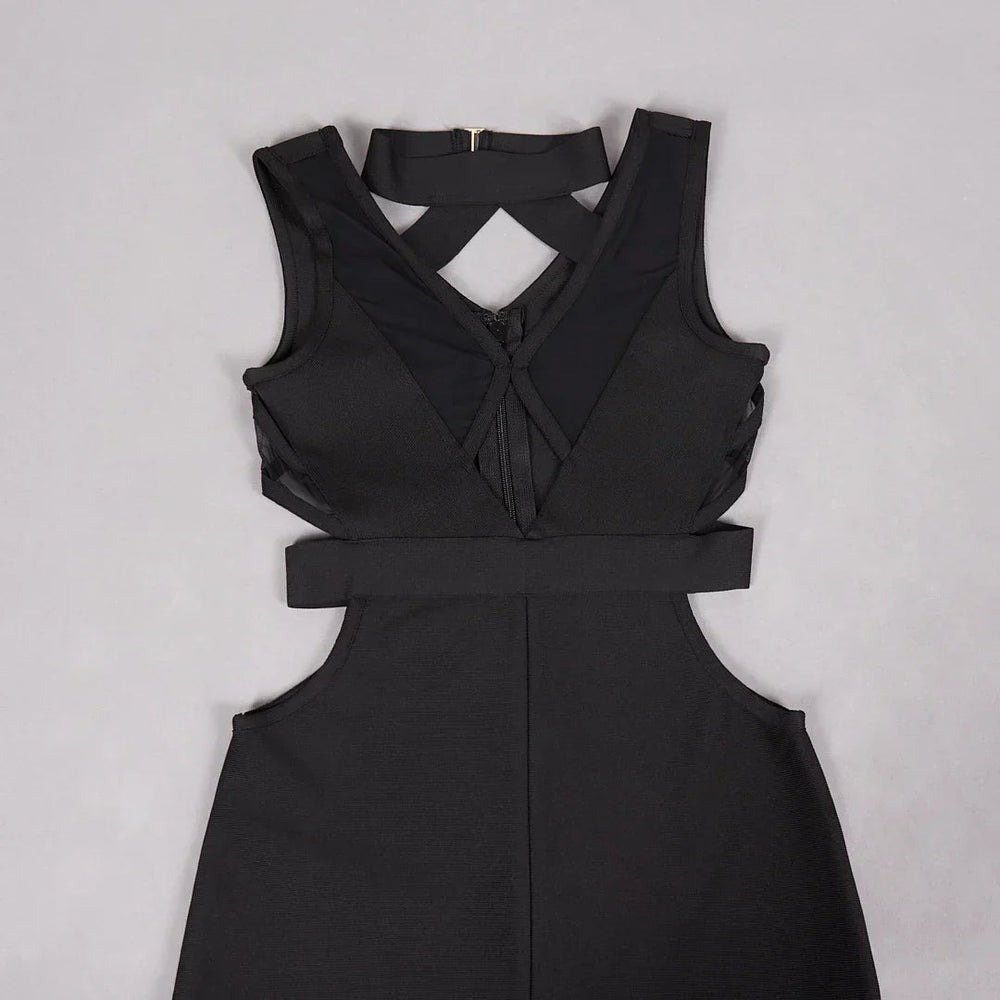 Black Mesh Patchwork Hollow Long Dress Mssaz Desses