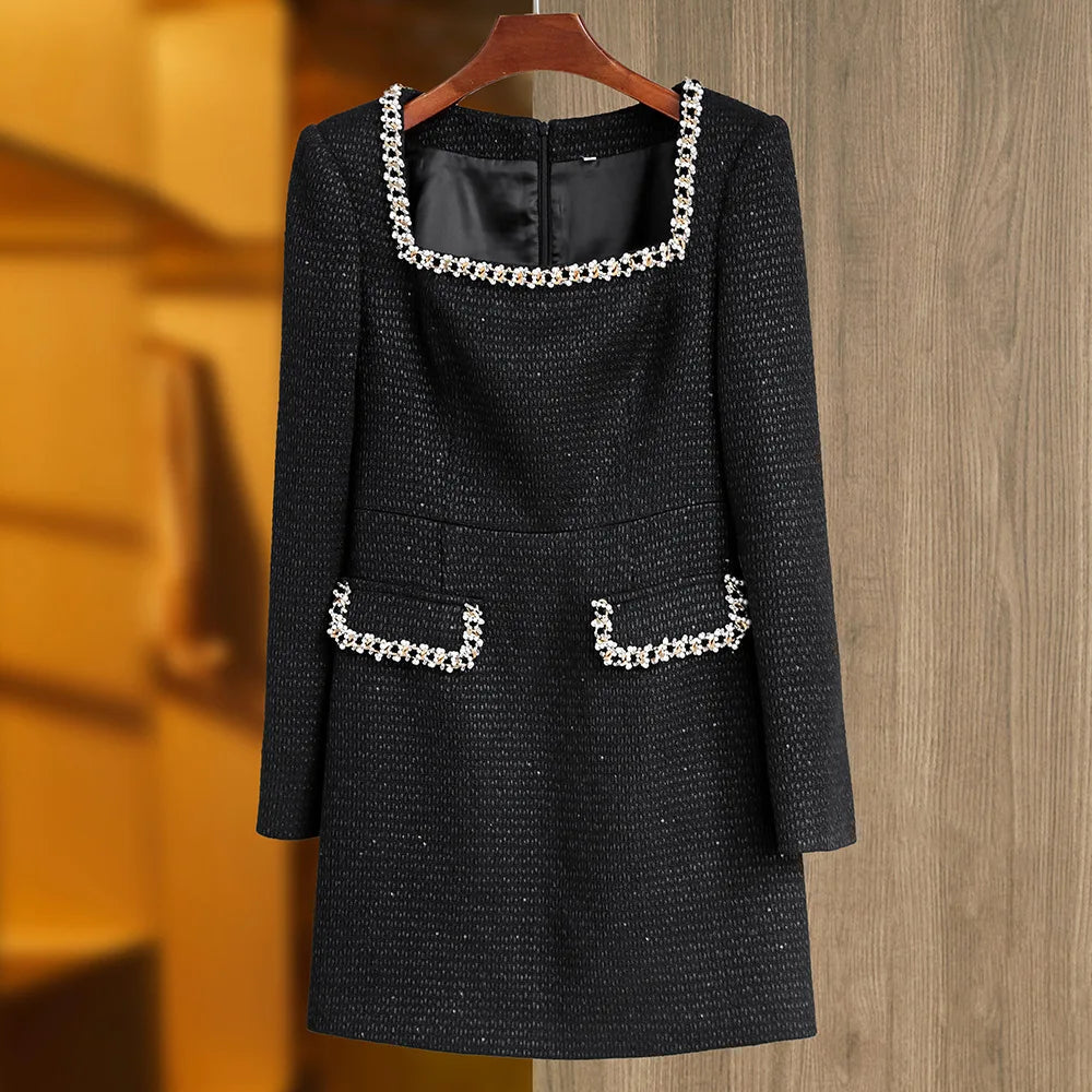 Square Neck Knitted Diamond Mini Dress Mssaz Desses