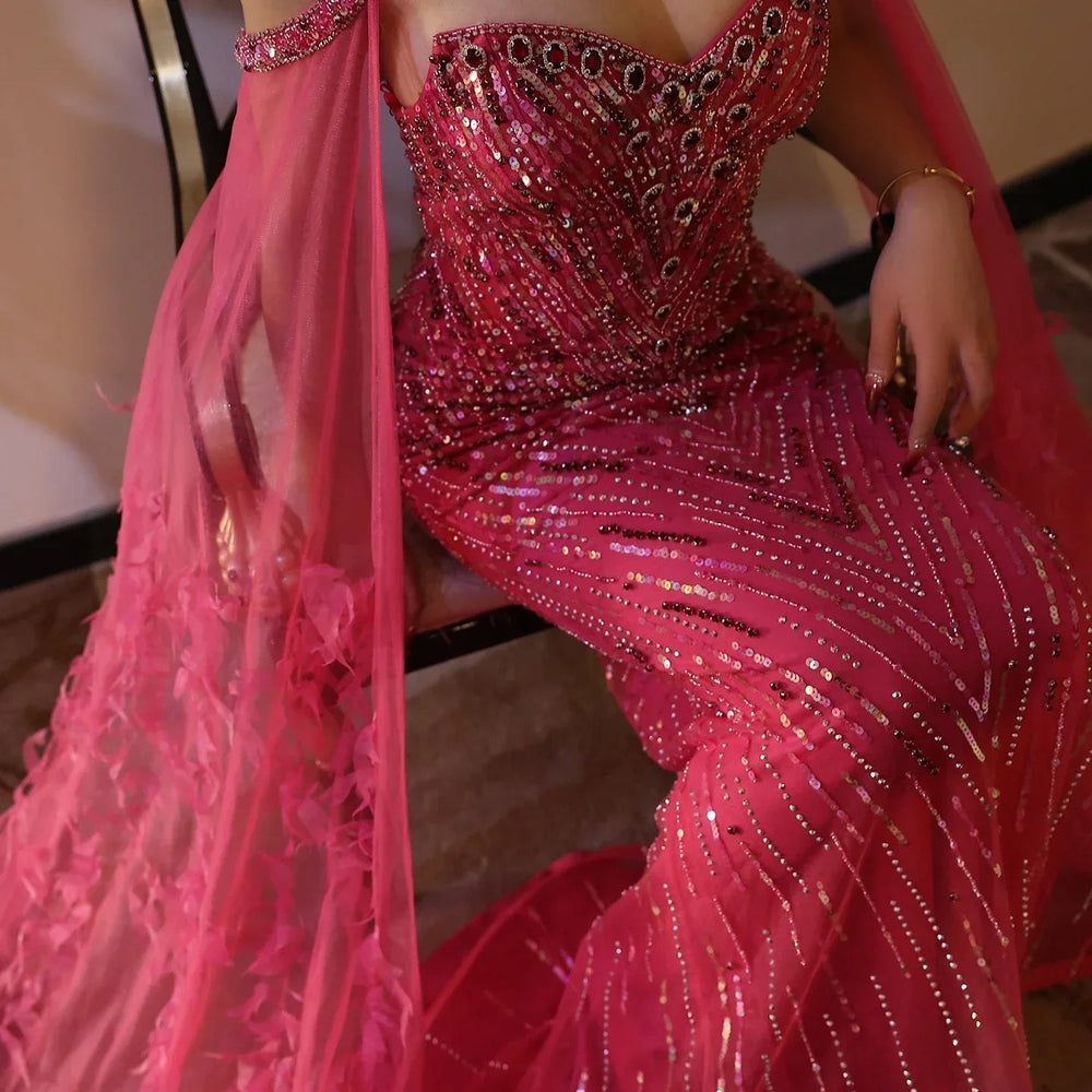 Turquoise Mermaid Evening Gown with Cape Sleeves Mssaz Desses