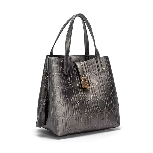 Retro Craft Letter Printed Metal Accessories Large Capacity Handbag Mssza