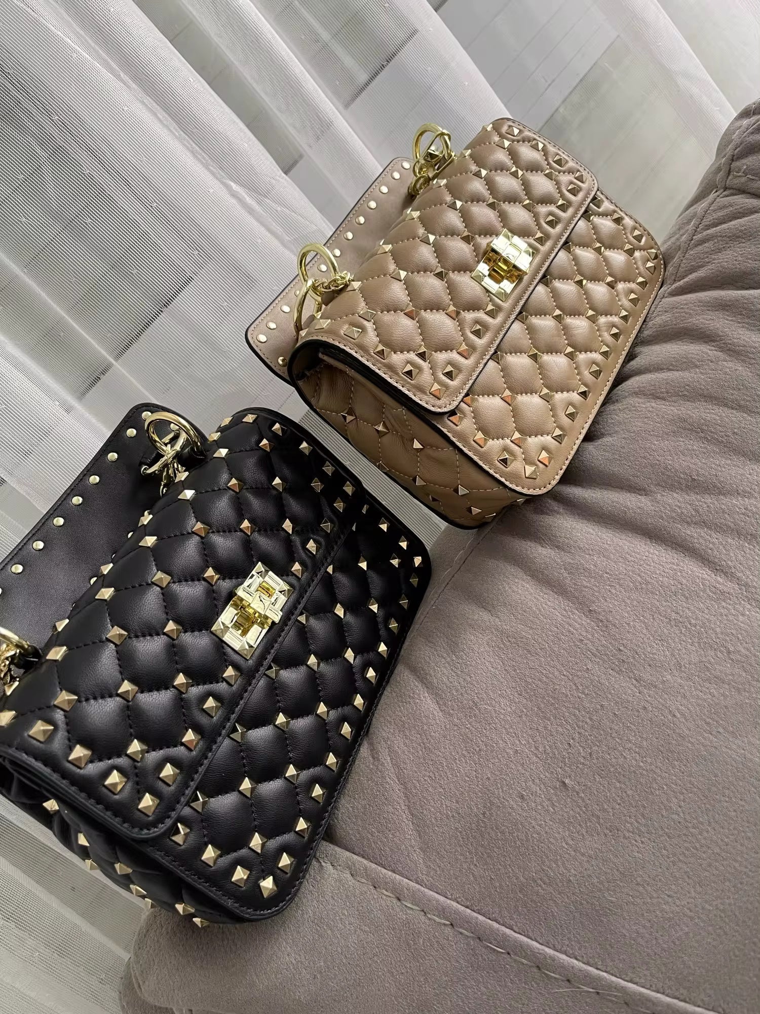Sheepskin Leather Rivet Chain Leather Designer Shoulder Bags Mssza
