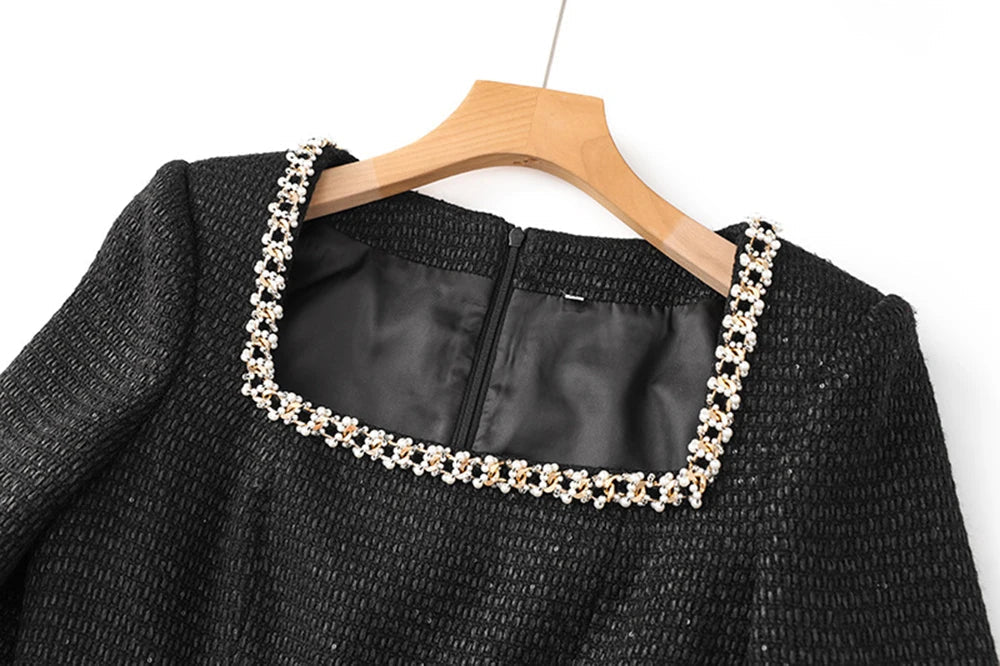 Square Neck Knitted Diamond Mini Dress Mssaz Desses