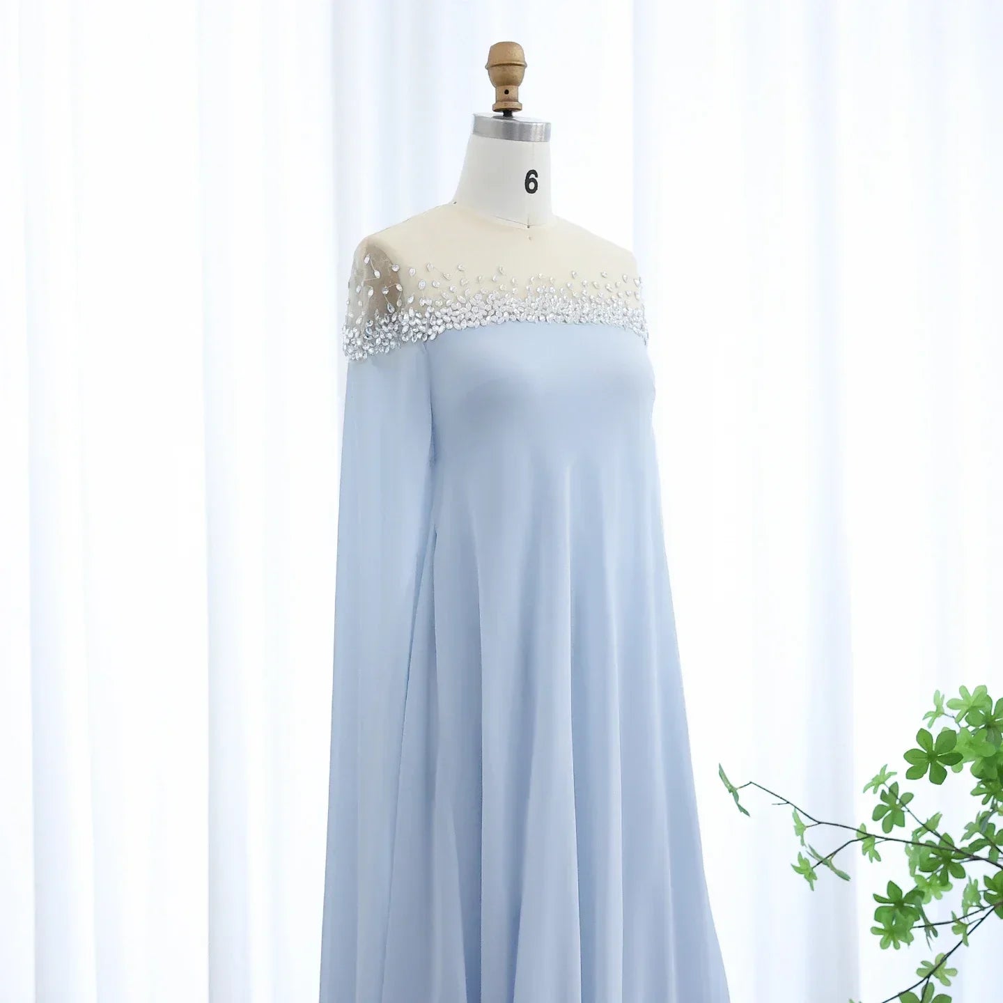 Crystal Baby Blue Evening Dress with Cape| Kaftan Gowns| Customized Mssaz Desses