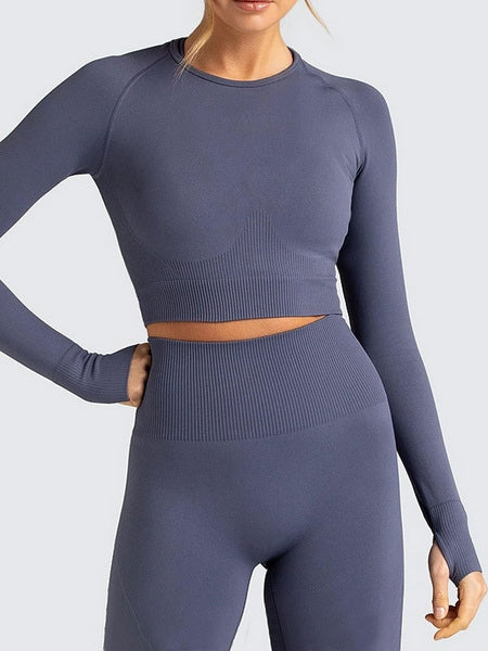 Activewear Yoga Nylon Pants Tops Workout Clothing Long Sleeves Stretchy 2 Piece Set Mssza
