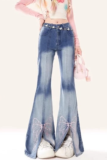 Aesthetic Embroidery Baggy Denim Flare Jeans Streetwear Mssza